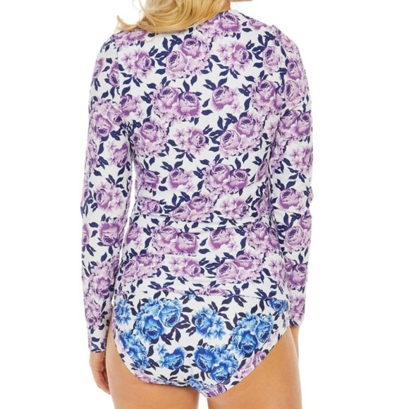 Purple Floral Rashguard & Bikini Bottoms - L - Picture 2 of 4